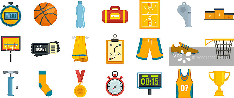 扁平风格篮球器材图标合集图片素材