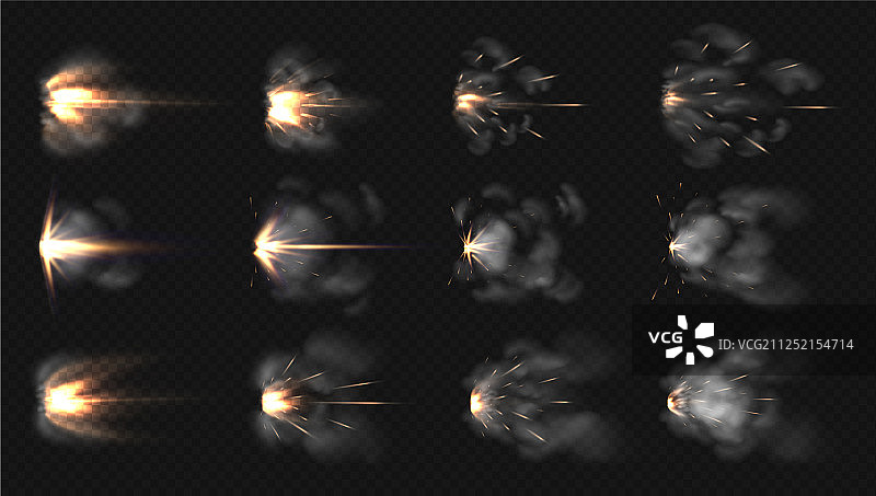 逼真枪口火焰与猎枪射击图片素材