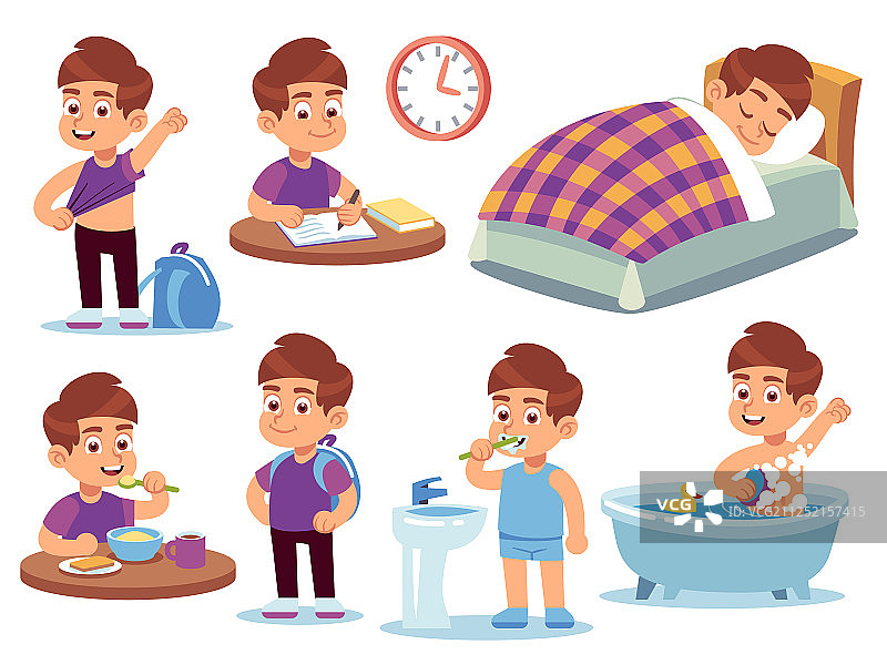 男孩日常活动：在床上睡觉图片素材