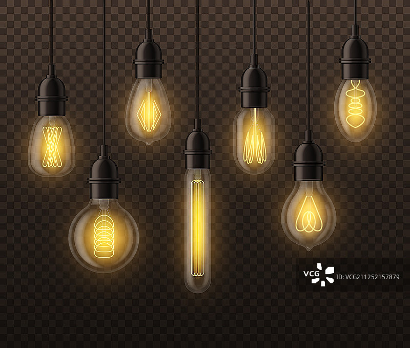 逼真复古爱迪生灯泡吊灯图片素材