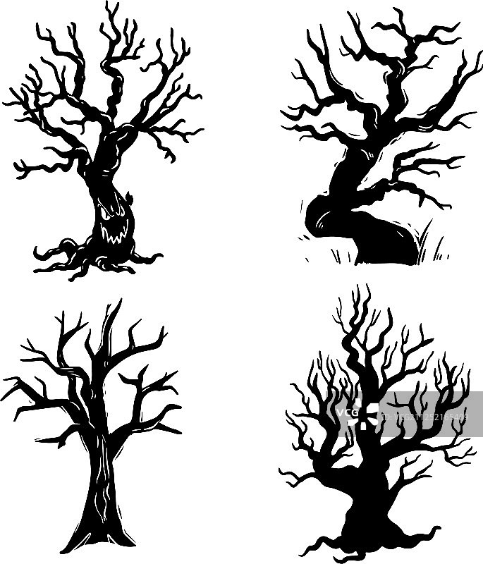 手绘黑白枯树图片素材