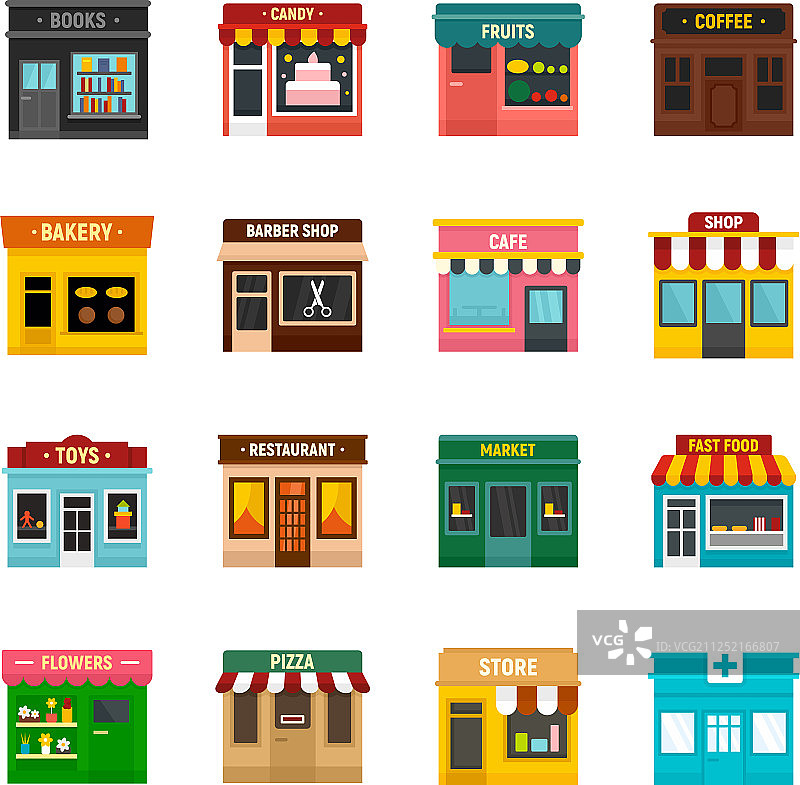 扁平风格的本地商业图标合集图片素材