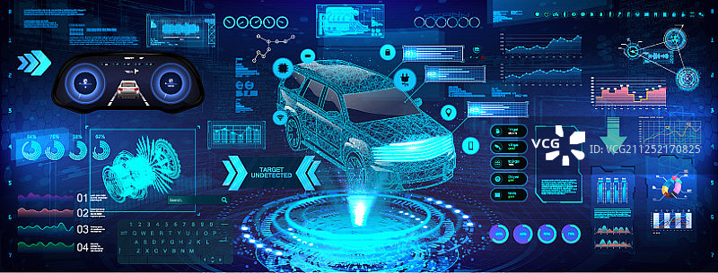 平视显示器风格的高科技汽车分析与诊断图片素材