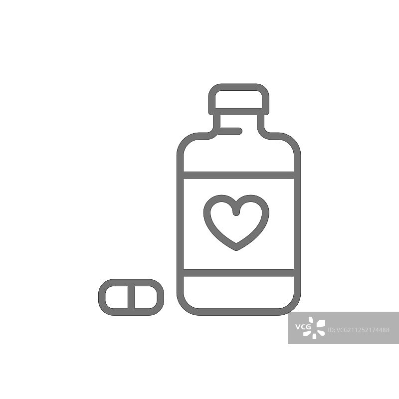 心脏病药丸线性图标，白色背景图片素材