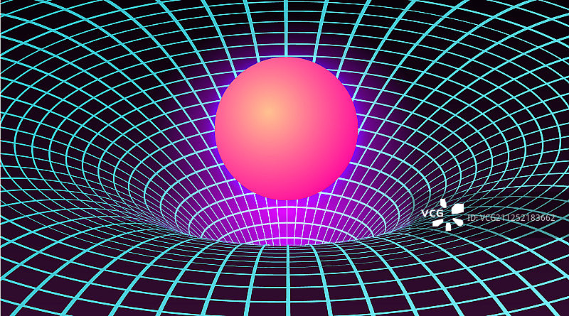 霓虹色80年代风格的扭曲空间黑洞图片素材