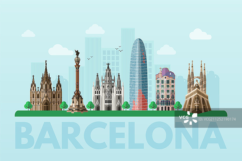 巴塞罗那观光旅游蓝色扁平banner图片素材