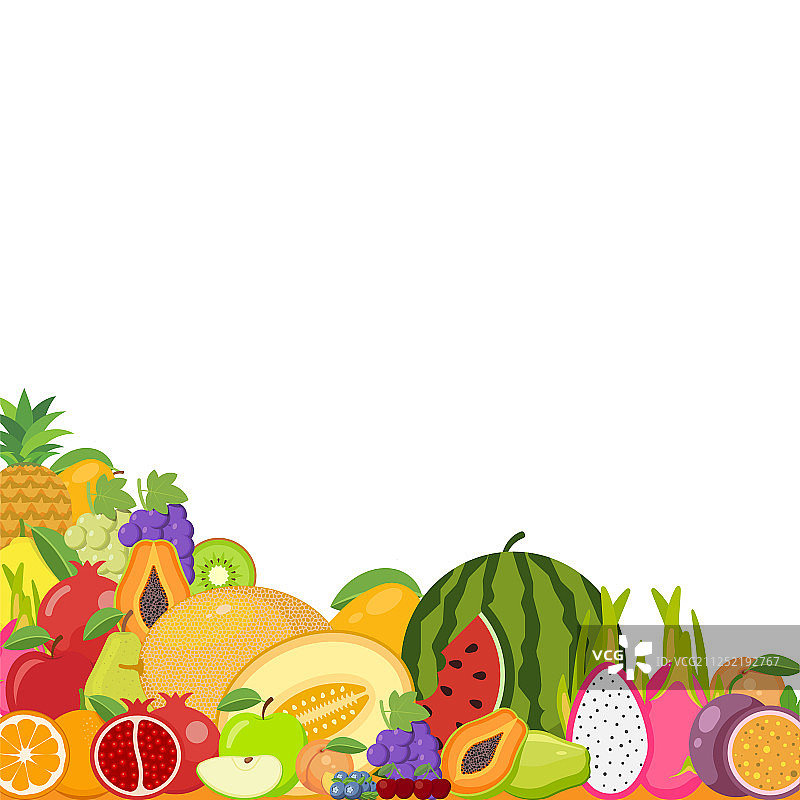 西瓜菠萝桃子柠檬水果套装图片素材