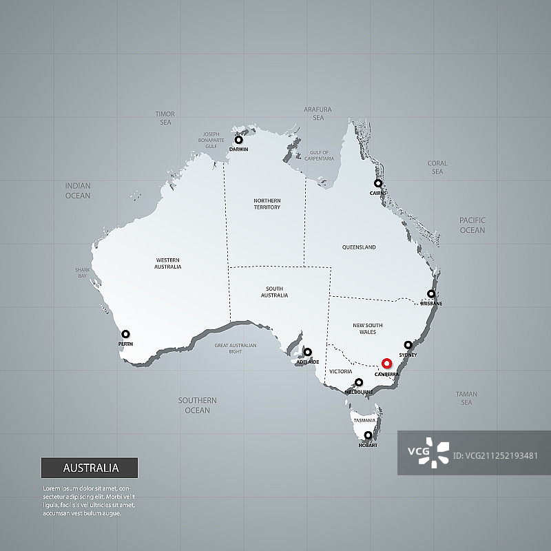 澳大利亚行政地图3D风格图片素材