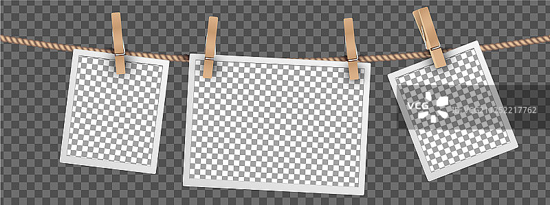 挂在绳子上的复古相框图片素材