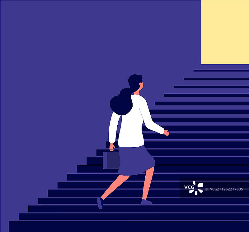 事业成功的商务女性走上楼梯图片素材