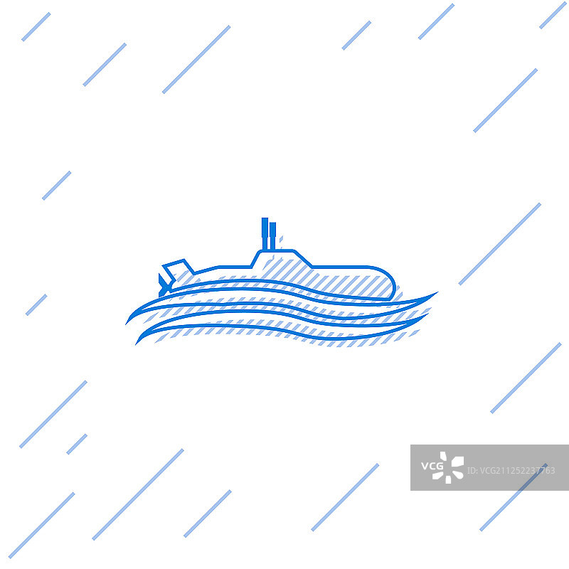 白色背景上的蓝色线条潜艇图标图片素材