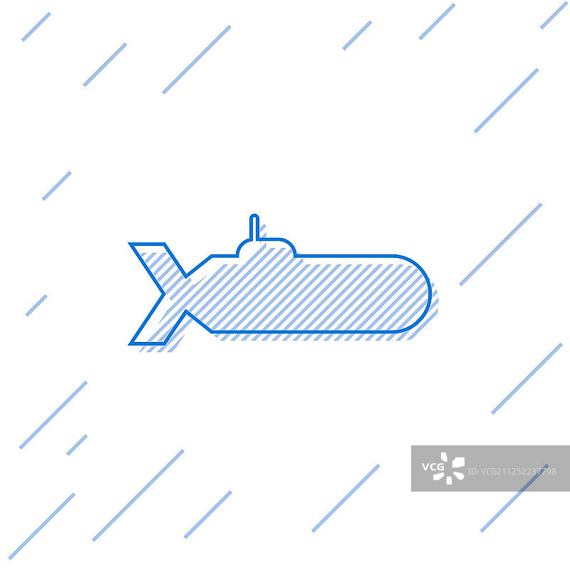 白色背景上的蓝色线条潜艇图标图片素材