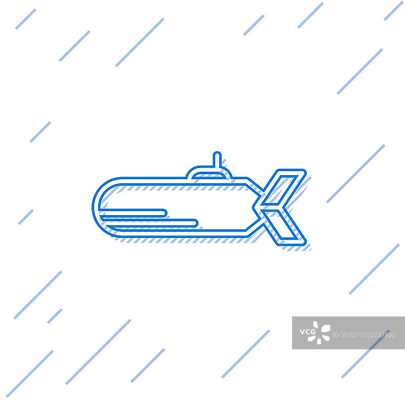 白色背景上的蓝色线条潜艇图标图片素材