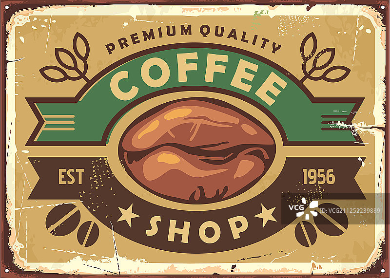 带咖啡豆的复古咖啡店旧招牌图片素材