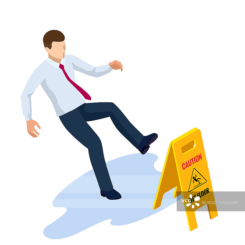 2.5D小心地滑标志白色背景图片素材