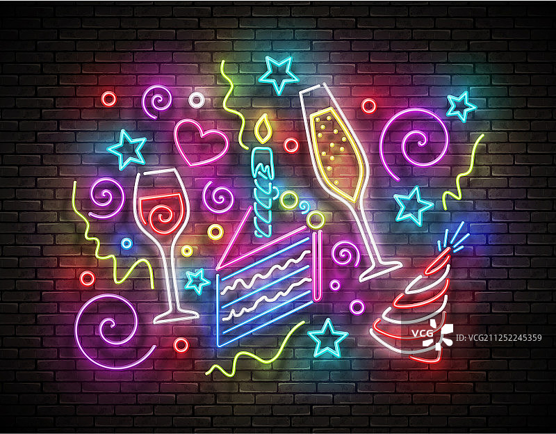 香槟蛋糕发光招牌图片素材