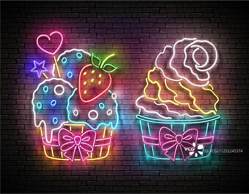 复古冰淇淋发光标志图片素材