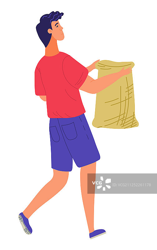 搬运粗麻布的男人，农业工作图片素材