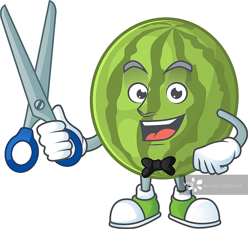 理发师卡通西瓜，白色背景上隔离图片素材