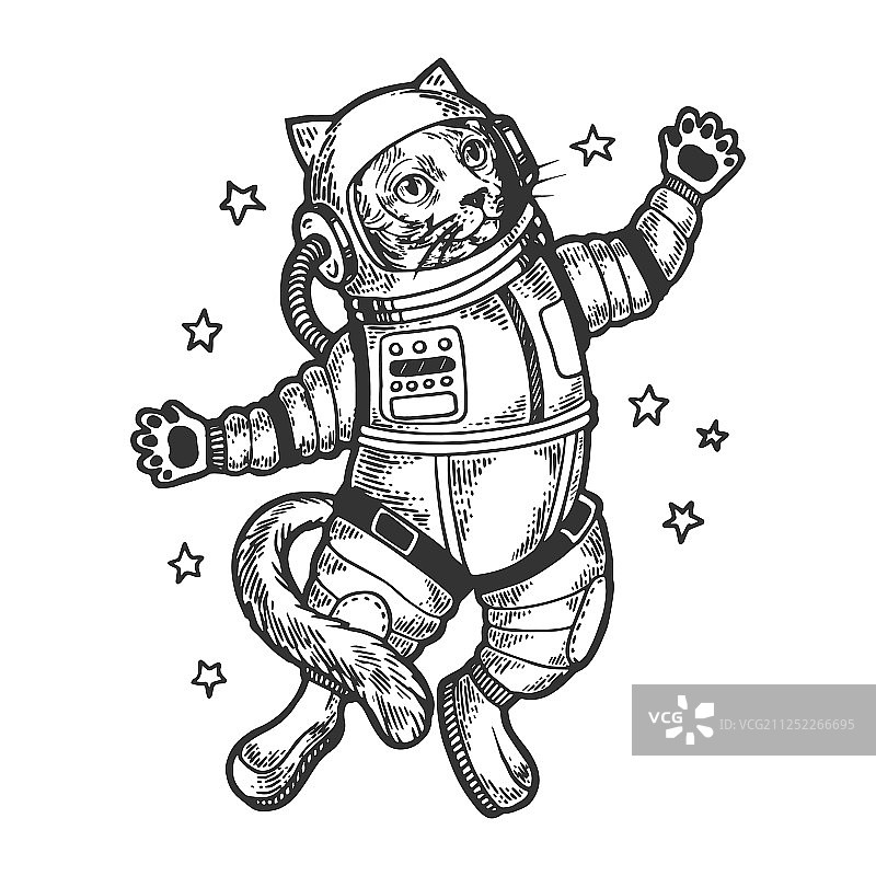 卡通猫宇航员素描雕刻图片素材