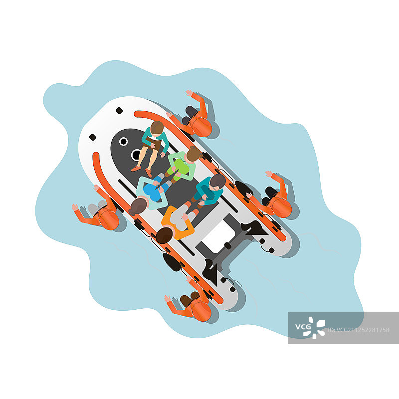 俯视视角下的救援队帮助受困人员图片素材