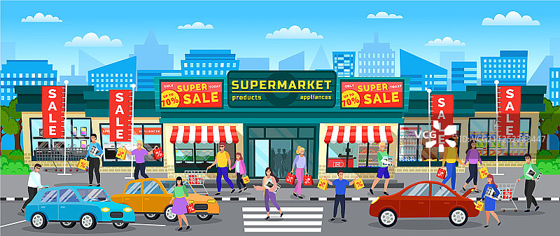 在超市街道购物的城市人群图片素材