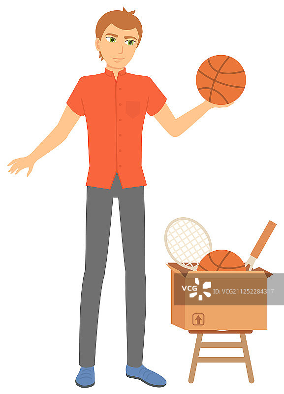 男人纸箱售卖体育用品图片素材