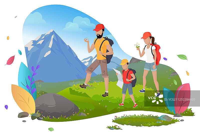 家庭登山旅游户外活动图片素材
