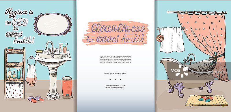 手绘浴室内部模板图片素材