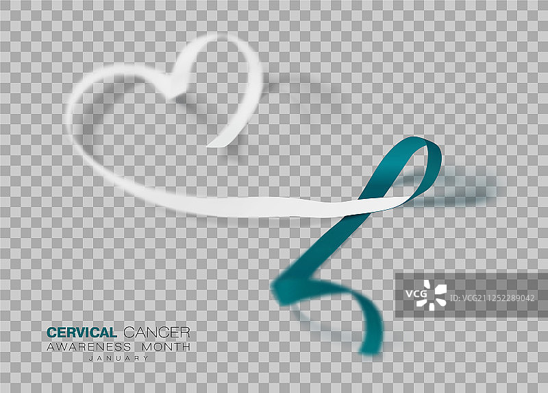 宫颈癌防治宣传月青色和白色丝带图片素材