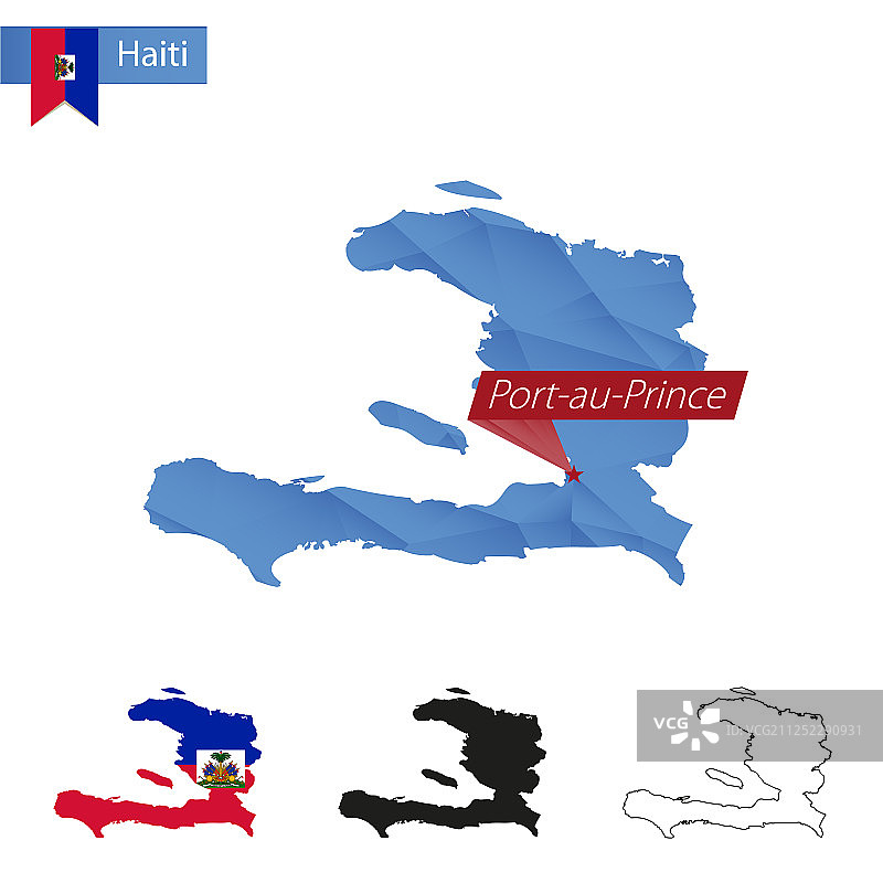 蓝色低多边形海地地图与首都图片素材