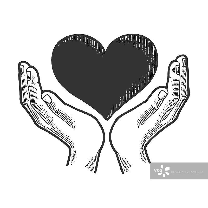 手和心形符号素描雕刻图片素材