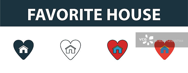 不同风格的收藏夹房屋图标四元素图片素材