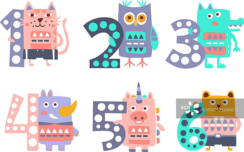 带有小猫动物的可爱儿童周年纪念数字图片素材