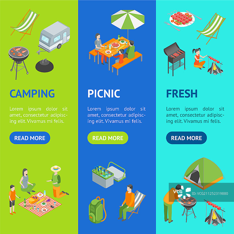 野餐烧烤banner竖版2.5D素材图片素材