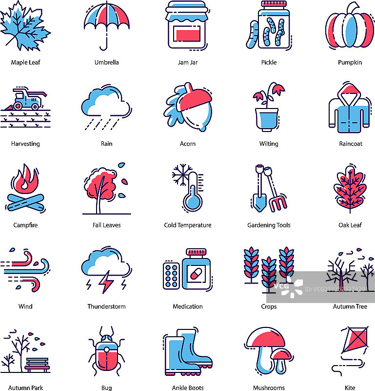 秋季扁平风格图标包图片素材