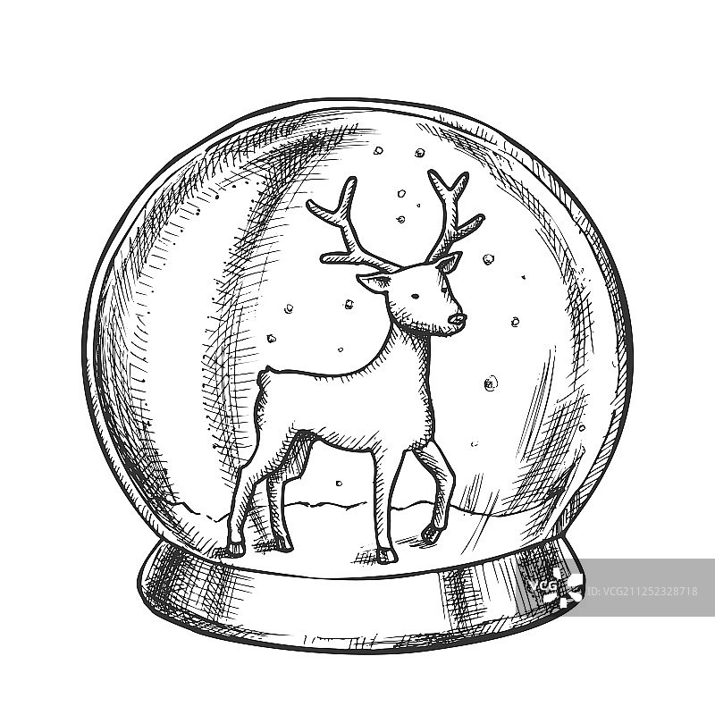 手绘驯鹿纪念雪花球图片素材