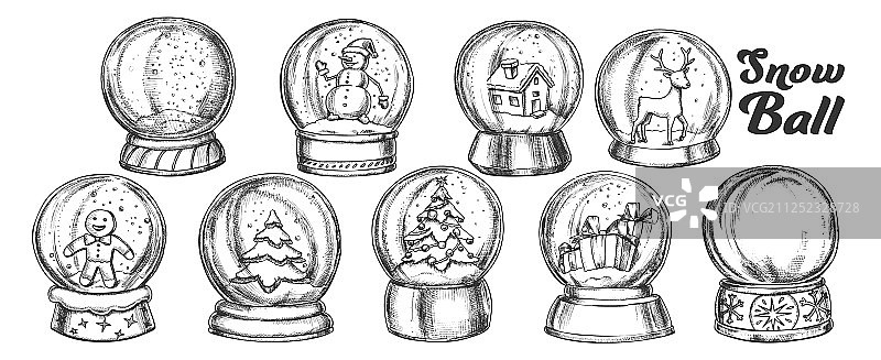圣诞雪球纪念品复古套装图片素材