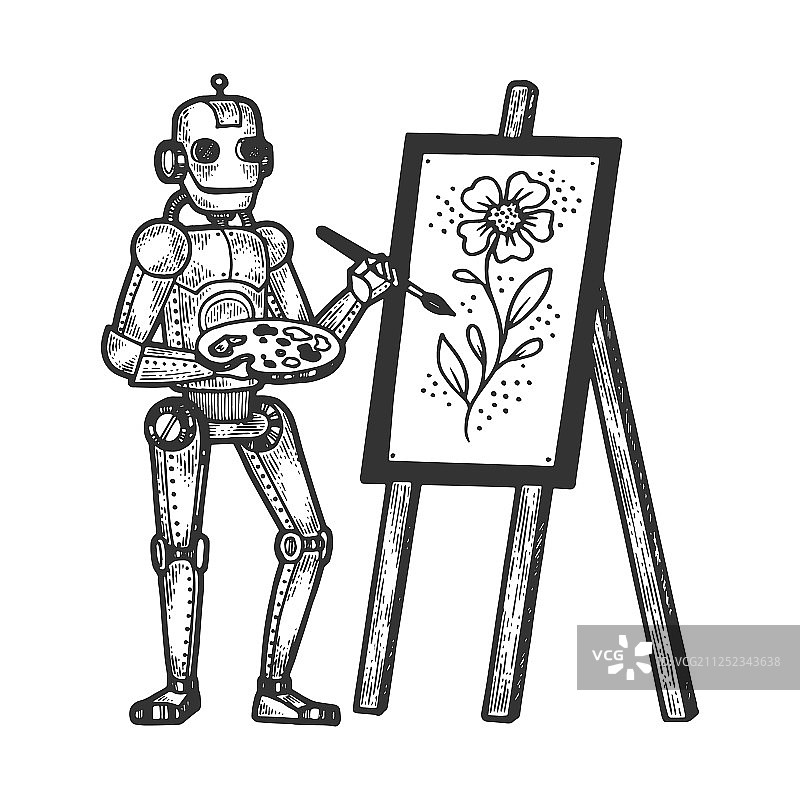 机器人艺术家素描雕刻图片素材