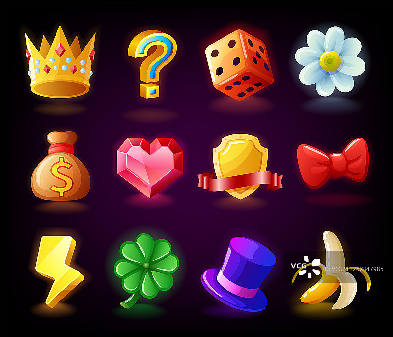 老虎机彩色图标N2赌场套件图片素材