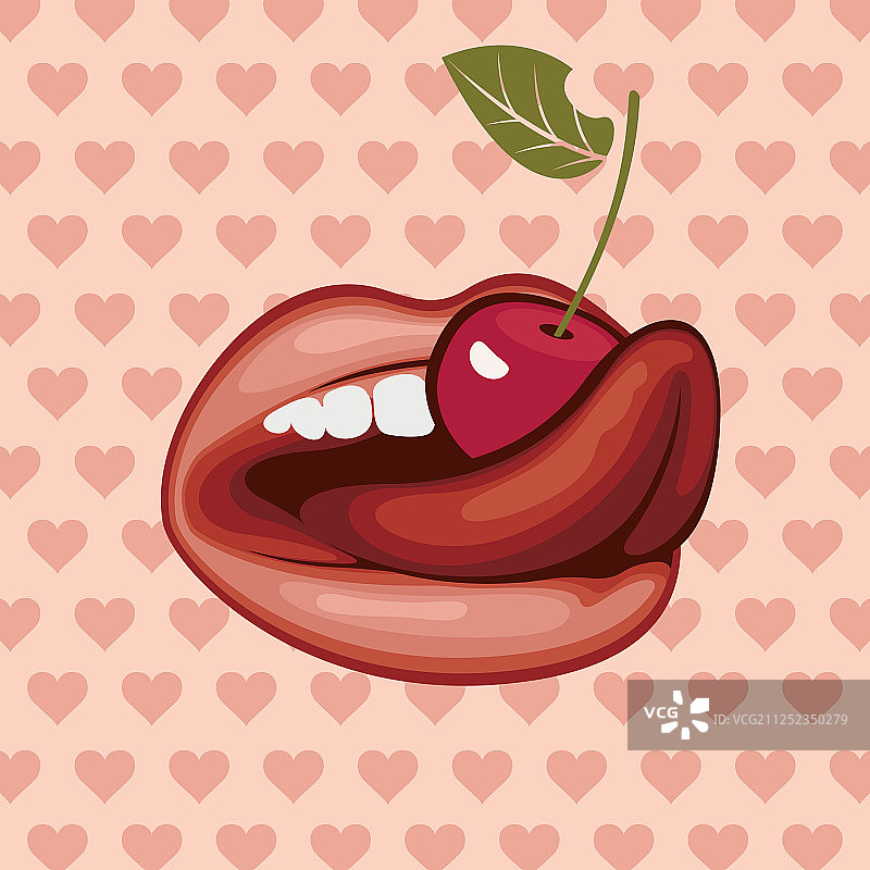 樱桃背景下的时尚女性嘴唇图片素材