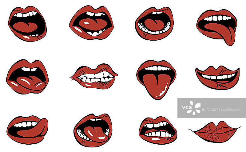 具有不同情绪的女人嘴唇套装图片素材