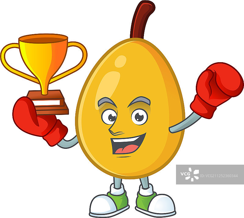 拳击获胜者与卡通枇杷热带水果图片素材