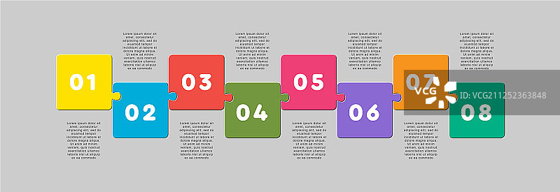 八块拼图方形线性信息图图片素材