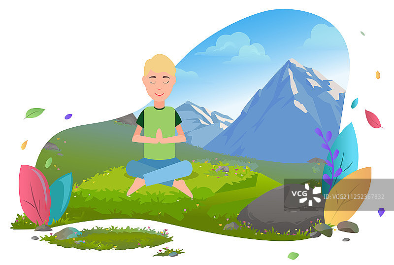 在山中冥想的男人，旅行和旅游图片素材