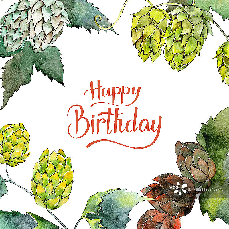 绿色啤酒花水彩背景边框图片素材