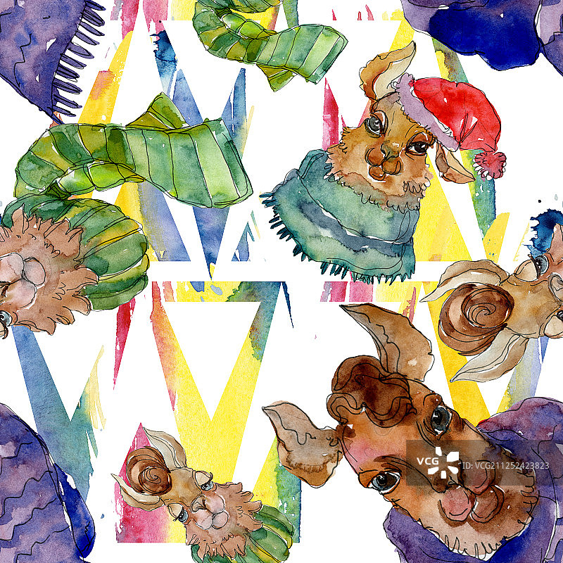 水彩风格的卡通美洲驼动物插画图片素材