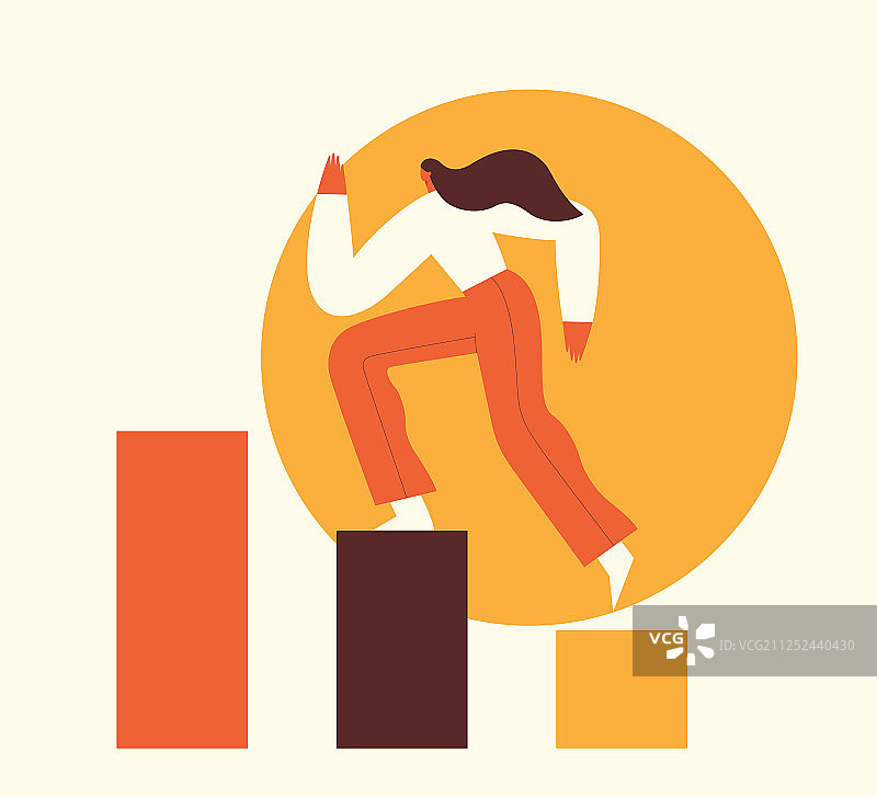 女性攀登阶梯迈向成功图片素材