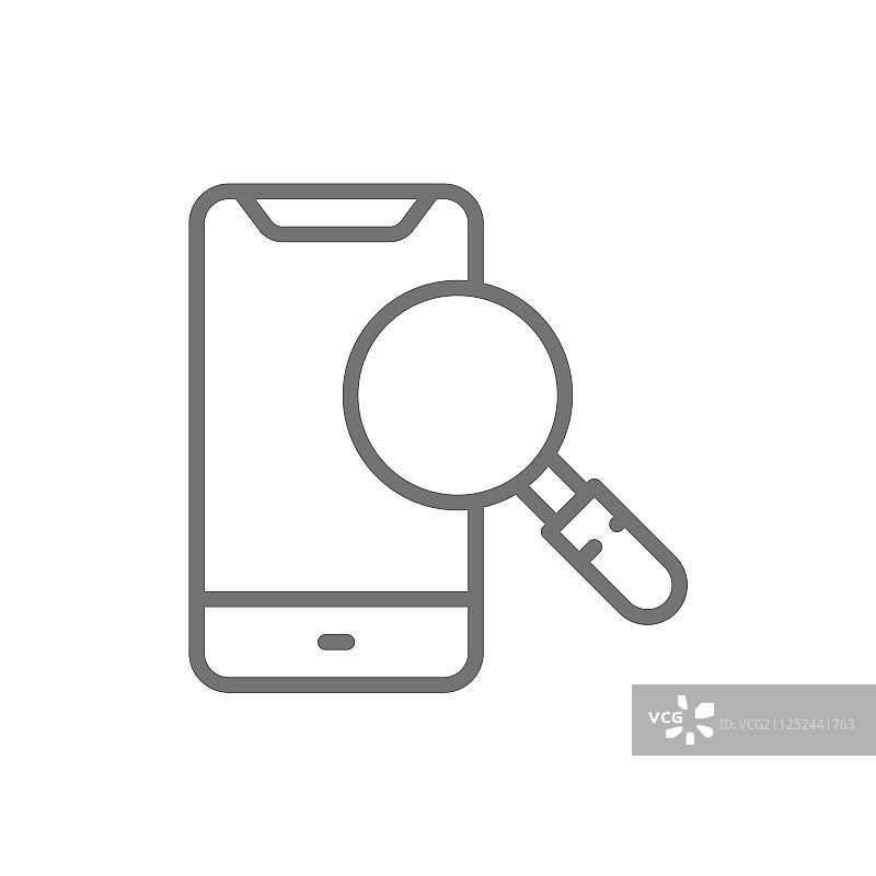 带有放大镜搜索电话线条图标的智能手机图片素材