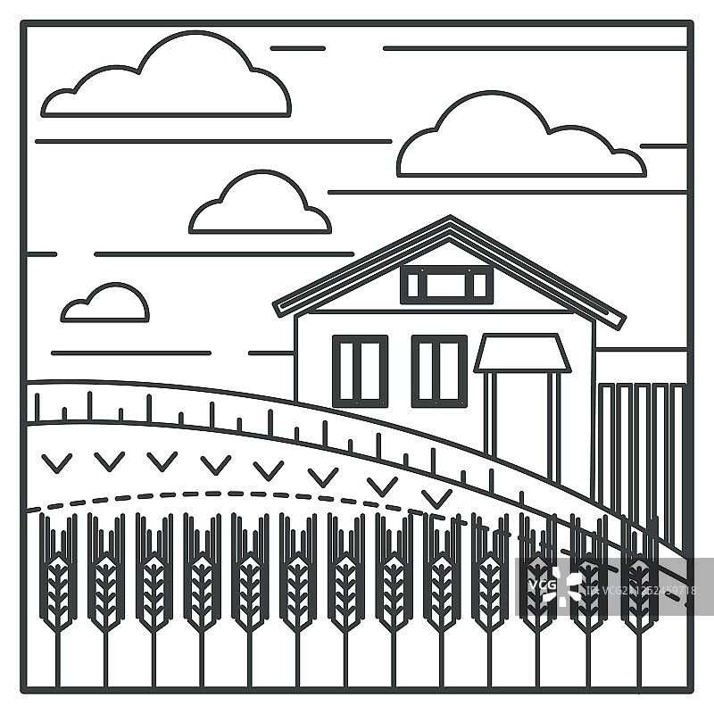 麦田和乡村房屋农业图片素材